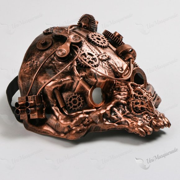 Steampunk Ghost Skull Masquerade Face Mask Copper - Picture 3 of 4